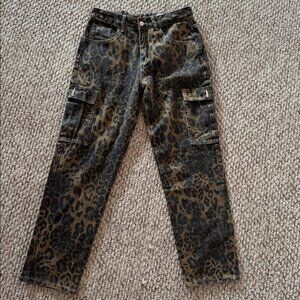 Leopard Print Jean Cargo Pants